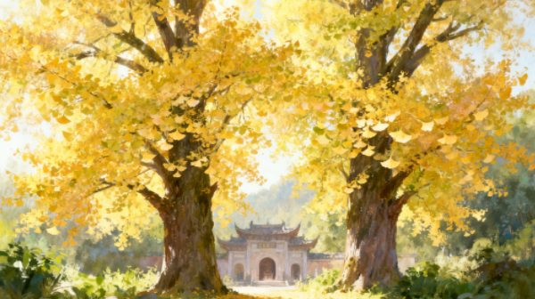 浅秋访灵峰:一寺、两杏、满竹香(图1) 两颗百年银杏